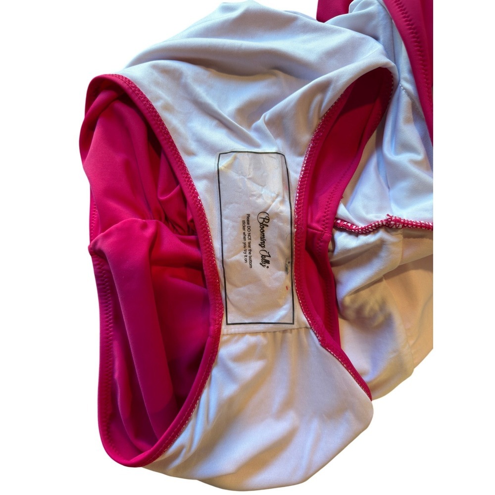 One‑Piece Swimsuit L NWT Hot Pink Flutter Sleeve Ruched Side Tie Tummy Control - Picture 6 of 8